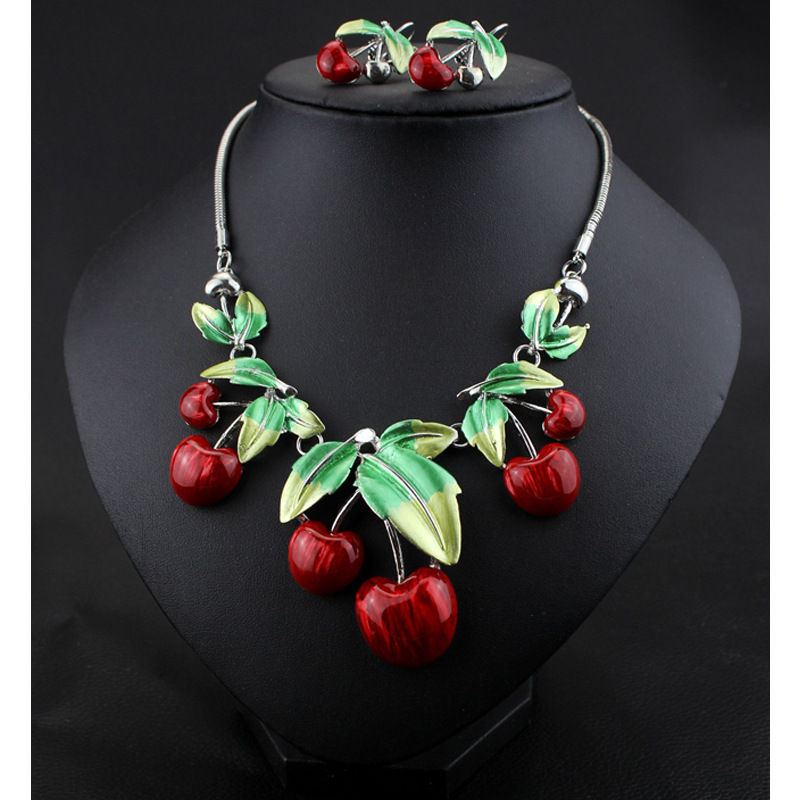 Fashion Cherry Necklace and Earring Set for Brides