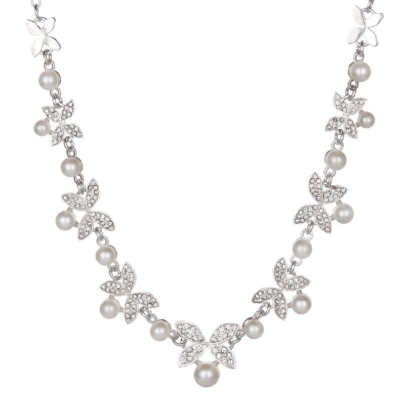 Korean Style Pearl Clover Necklace and Earring Set