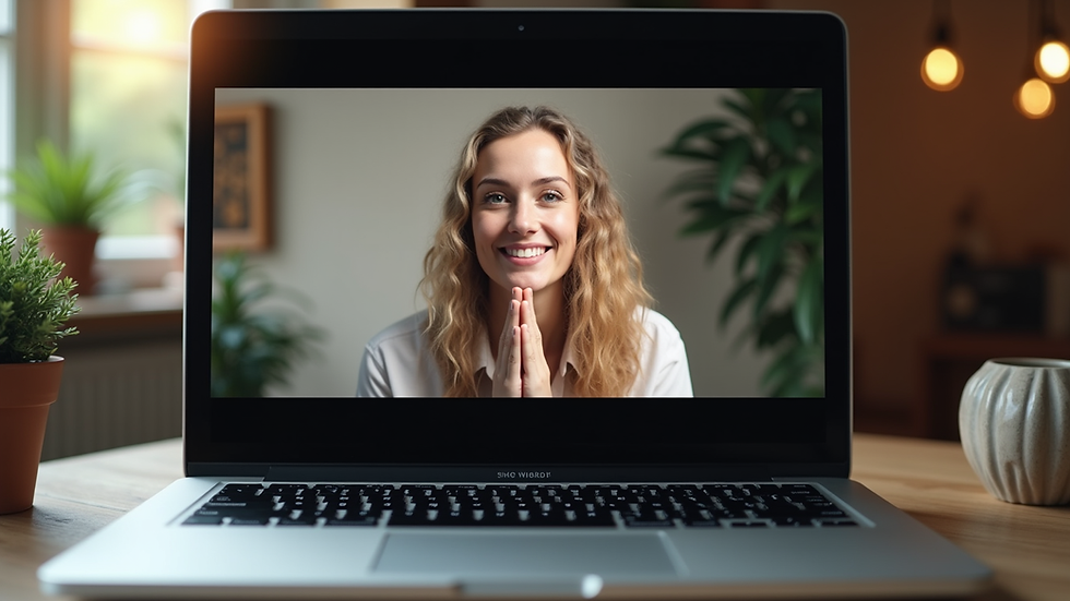 Close-up view of a laptop screen displaying a spiritual webinar