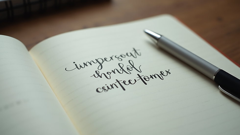 Eye-level view of a journal with handwritten affirmations and a pen
