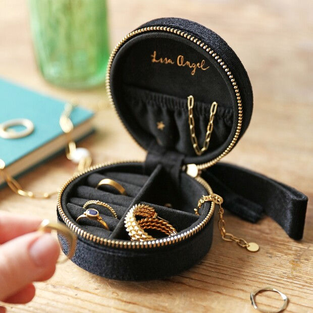 Thumbnail: Starry Night Velvet Mini Round Jewellery Case in Black