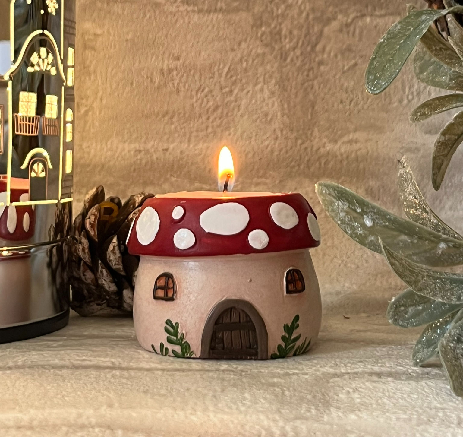 Little Mushroom House Resin Tealight Holder