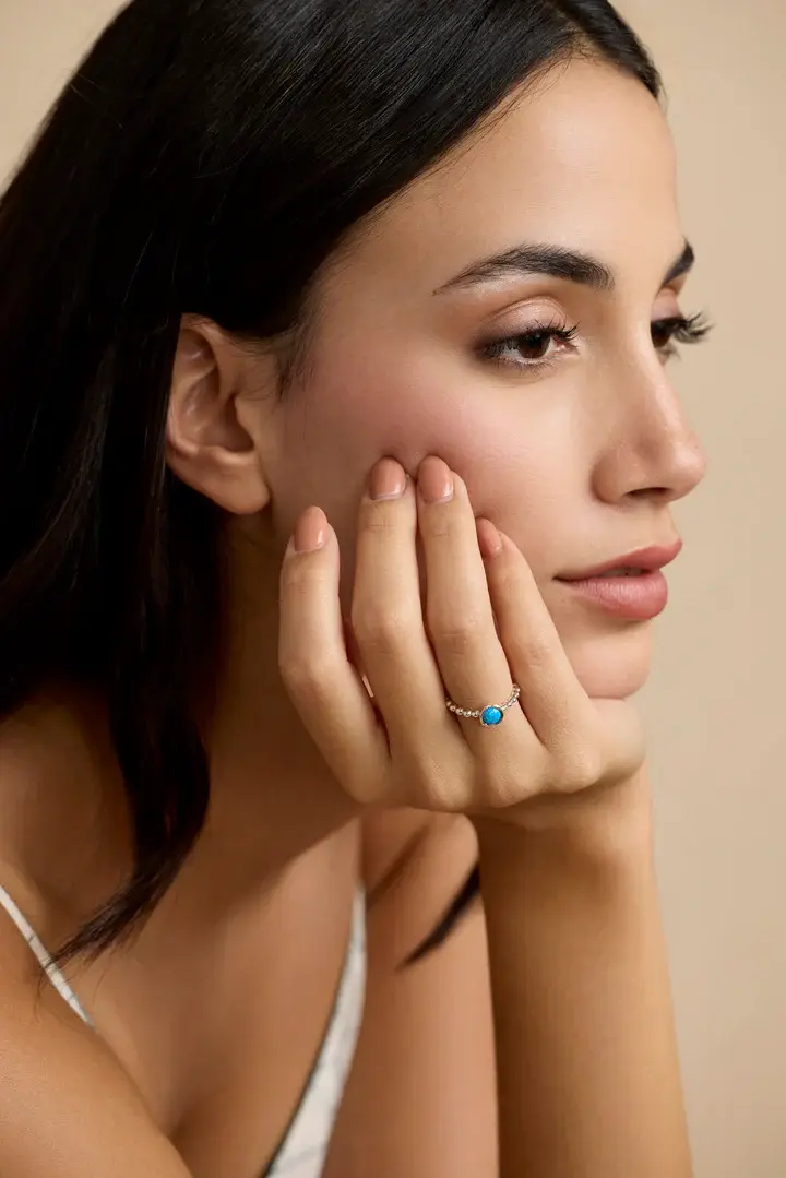 Thumbnail: Vibrant Blue Opalite On Silver Bubble Band