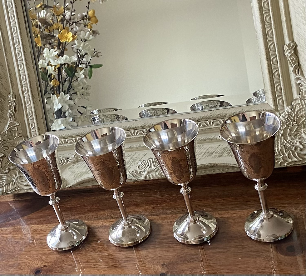Thumbnail: 4 small Silver Plate Wine Goblets