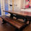 Thumbnail: Beautifully Refinished Farmhouse Solid Wood Trestle Table and 2 Benches (Sold)