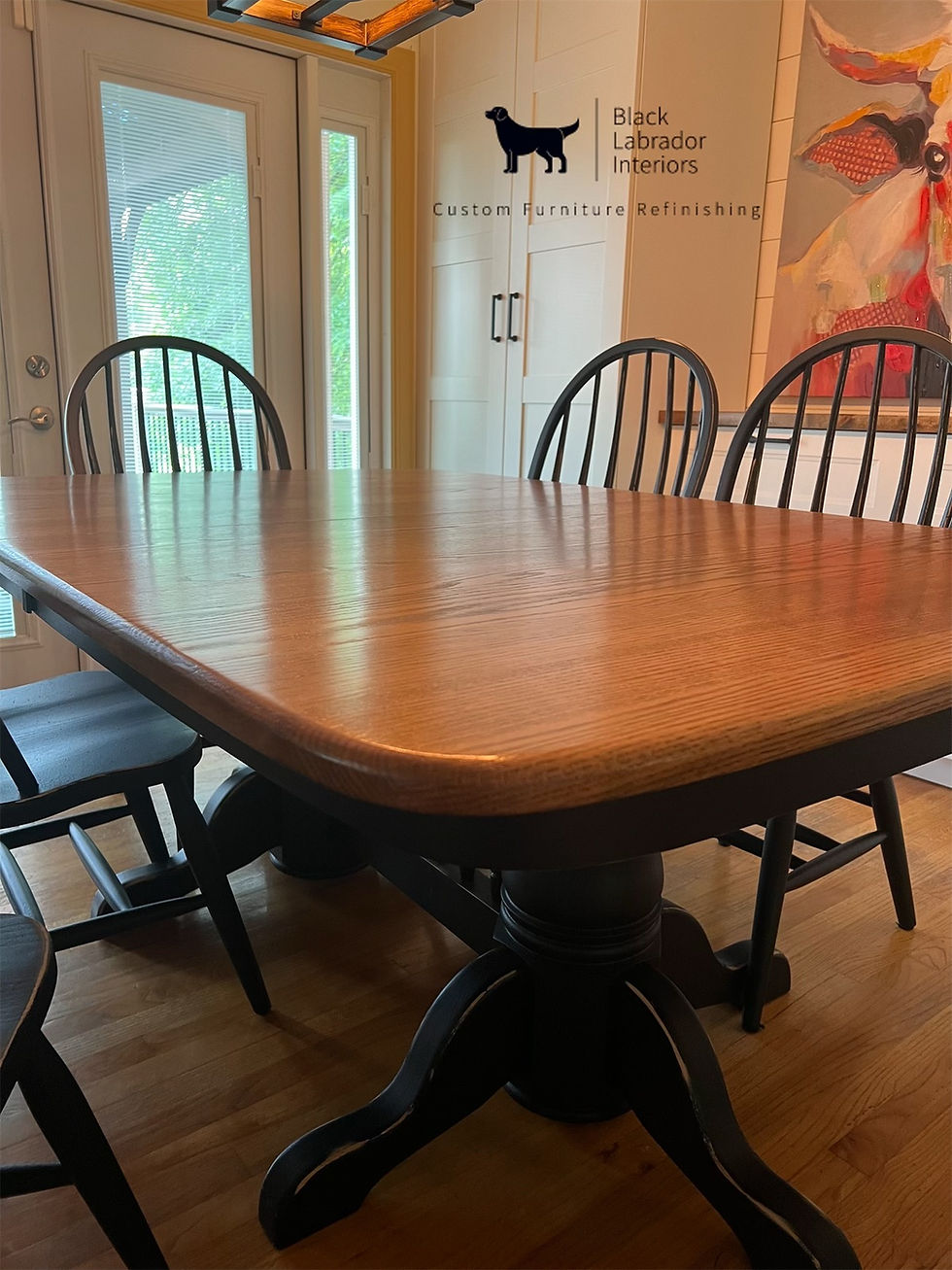 Thumbnail: Gorgeous Refinished Solid Oak Amish Table and 6 Chairs Set (Sold)