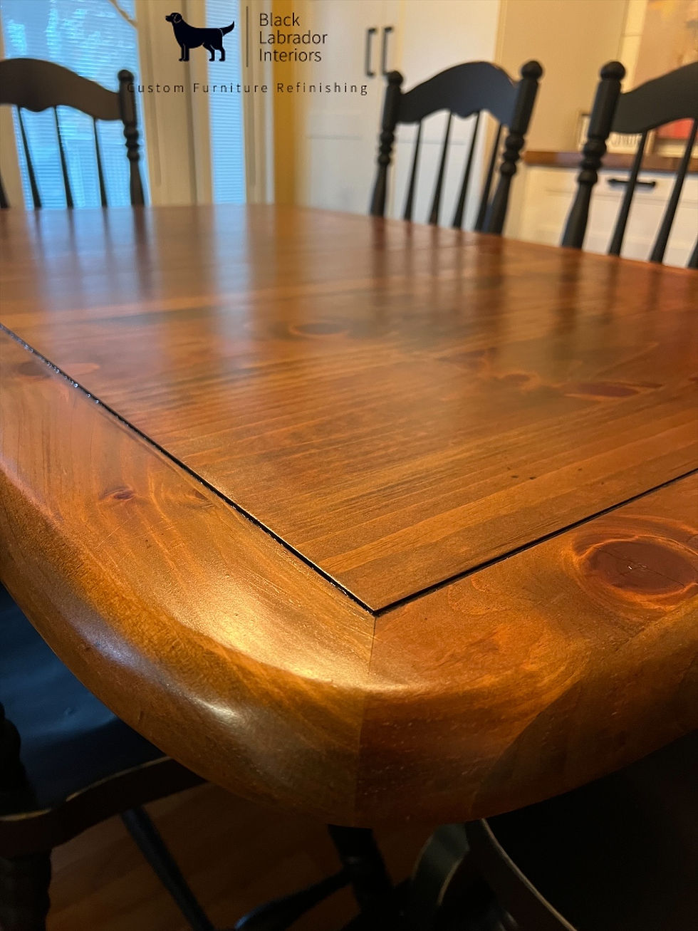 Thumbnail: Gorgeous Refinished Farmhouse Trestle Table Dining Set With 1 Leaf (Sold)