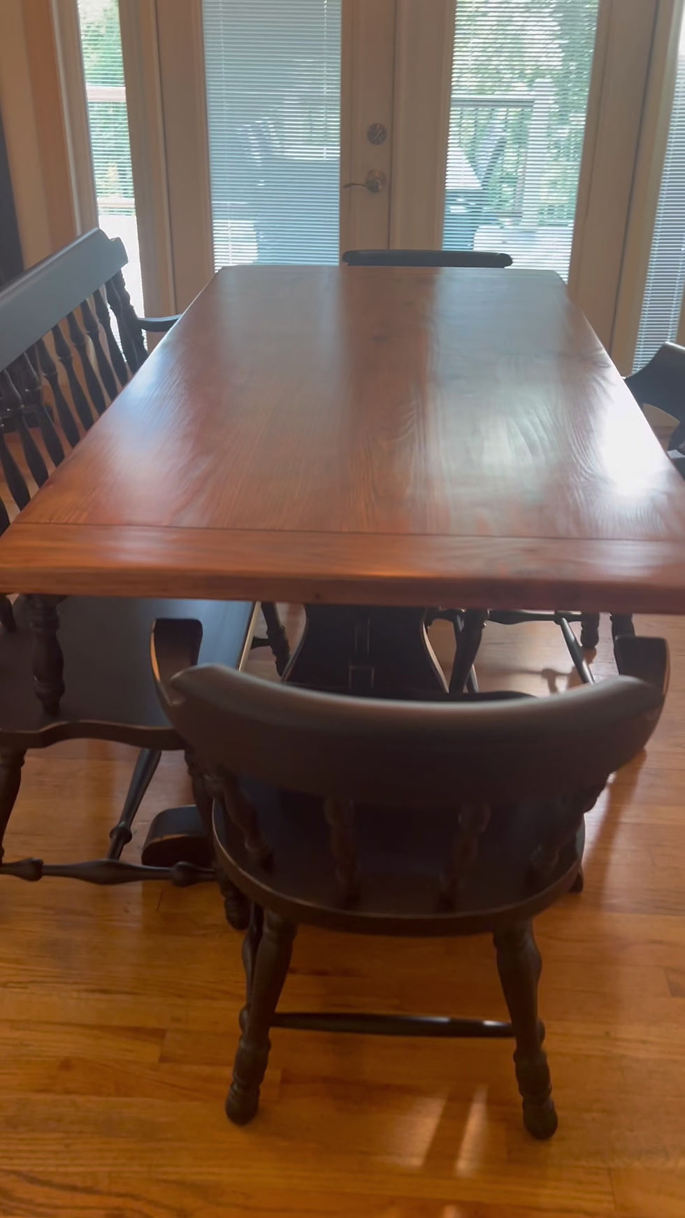 Thumbnail: Beautifully Refinished Ethan Allen Trestle Table and Bench Dining set (Sold) 