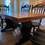 Thumbnail: Beautifully Refinished Trestle Table with 5 Chairs (1 captain) and Bench (Sold)