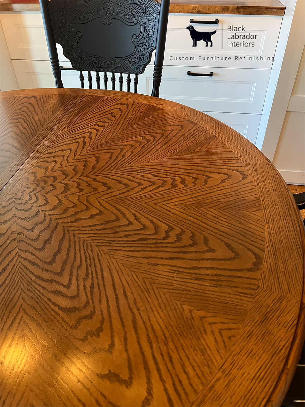 Thumbnail: Beautifully Refinished Round Table with Leaf and 6 Chairs Set (Sold)