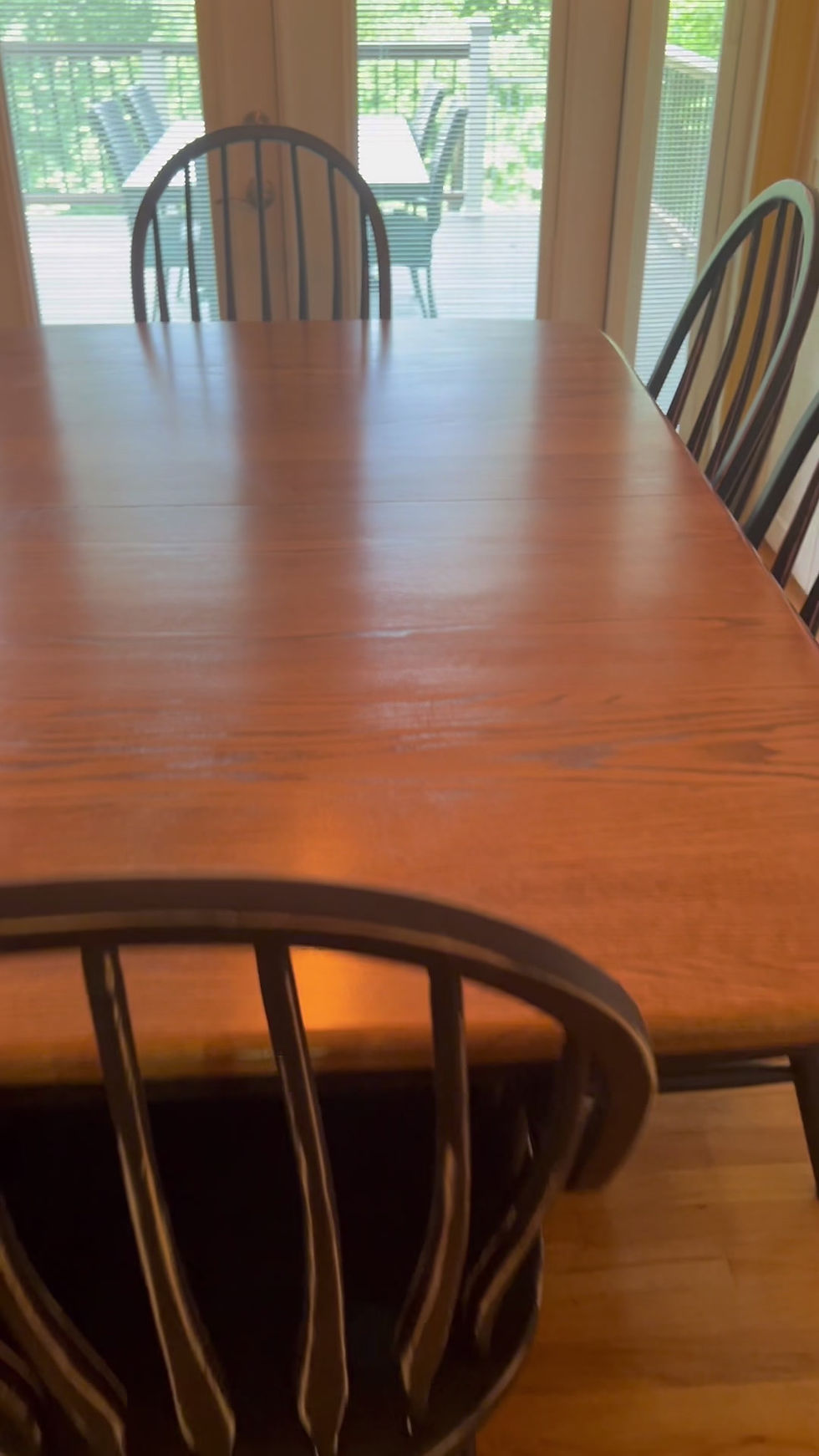 Thumbnail: Gorgeous Refinished Solid Oak Amish Table and 6 Chairs Set (Sold)