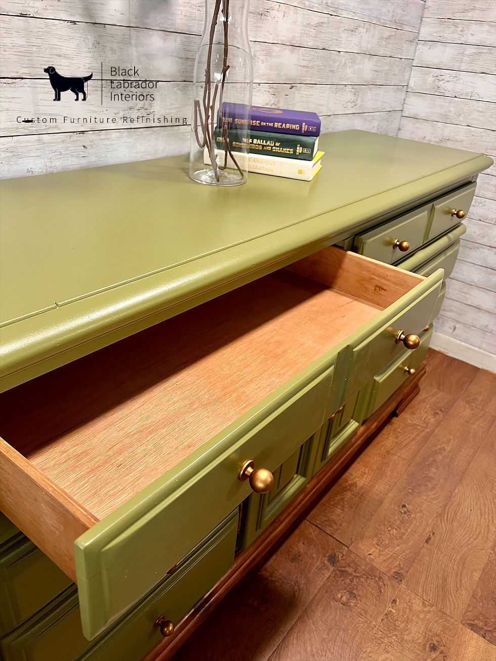 Thumbnail: Solid Wood Olive Green 3-Piece Dresser Set-Refinished (Sold)