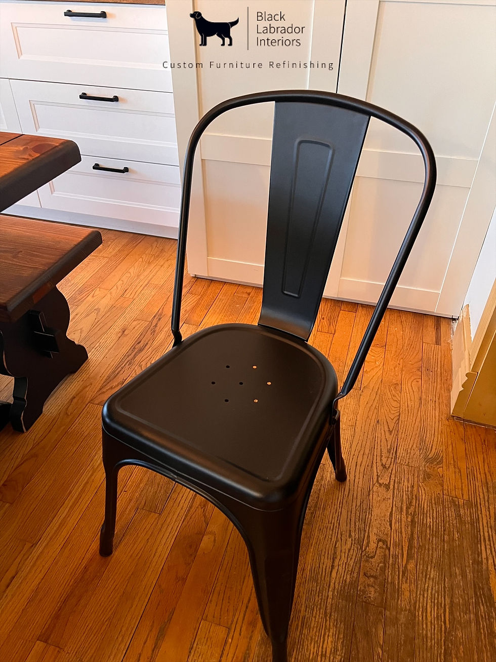 Thumbnail: Solid Pine Trestle Table with 2 Benches and 2 Black Metal Chairs(Sold)