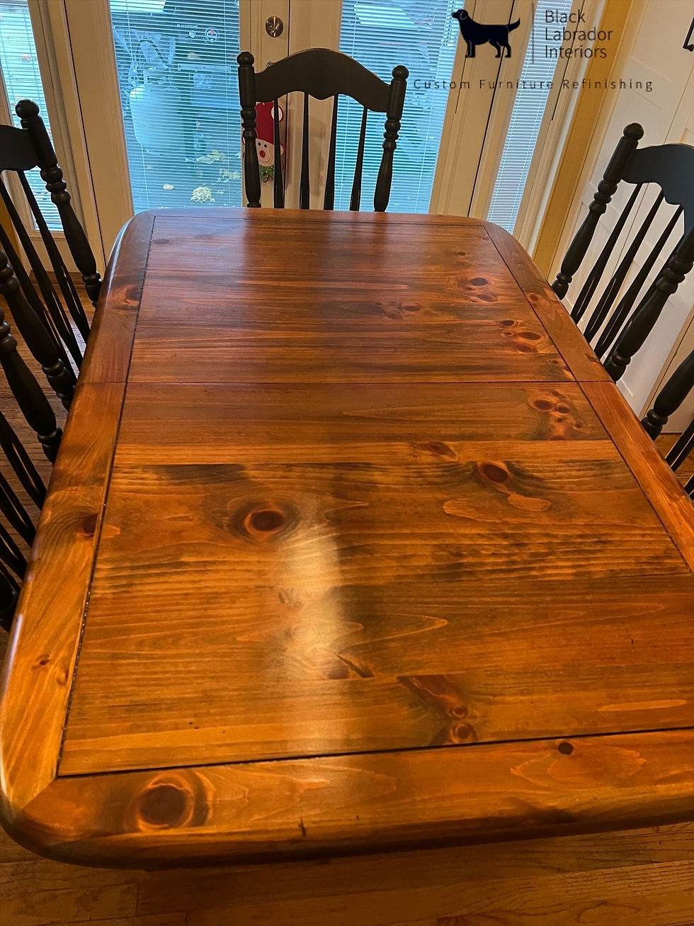 Thumbnail: Gorgeous Refinished Farmhouse Trestle Table Dining Set With 1 Leaf (Sold)