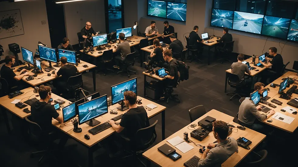 High angle view of a gaming workshop with participants engaged in development