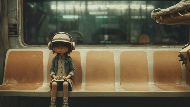Stop-motion inspired crocodile in a subway