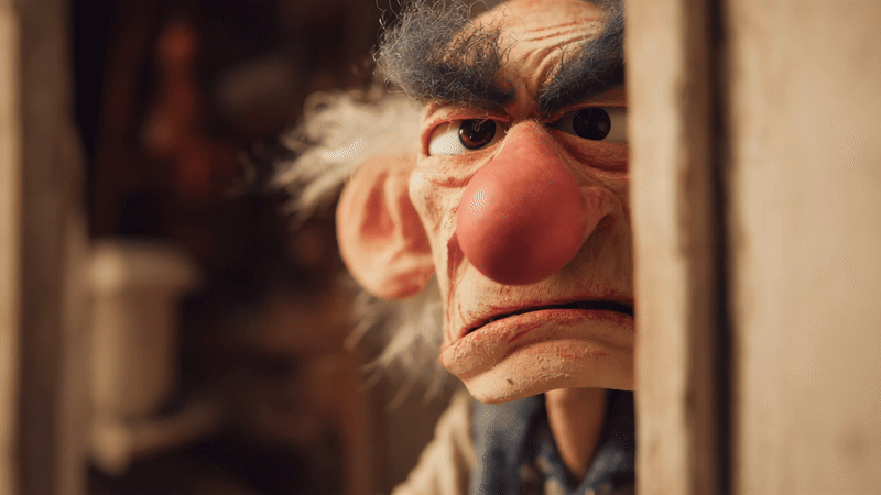 Old-school stop-motion inspired grumpy man