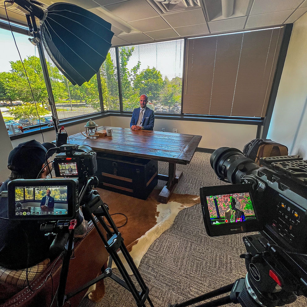 Behind the scenes law firm video marketing interview with professional lighting and cameras