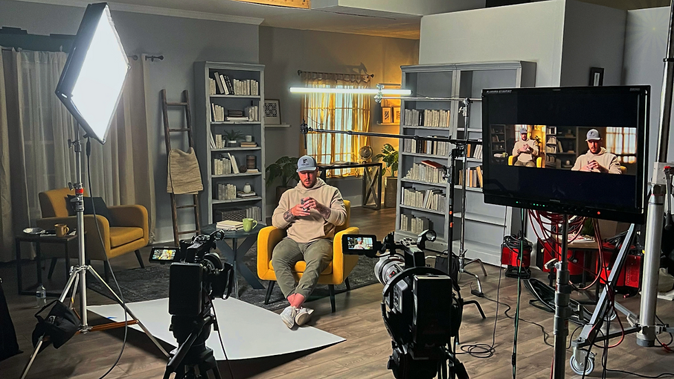 Interview setup during a cinematic brand storytelling shoot by BellyFull Films