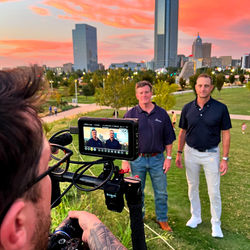 BellyFull Films on set filming inside law firm cinematic video production behind the scenes