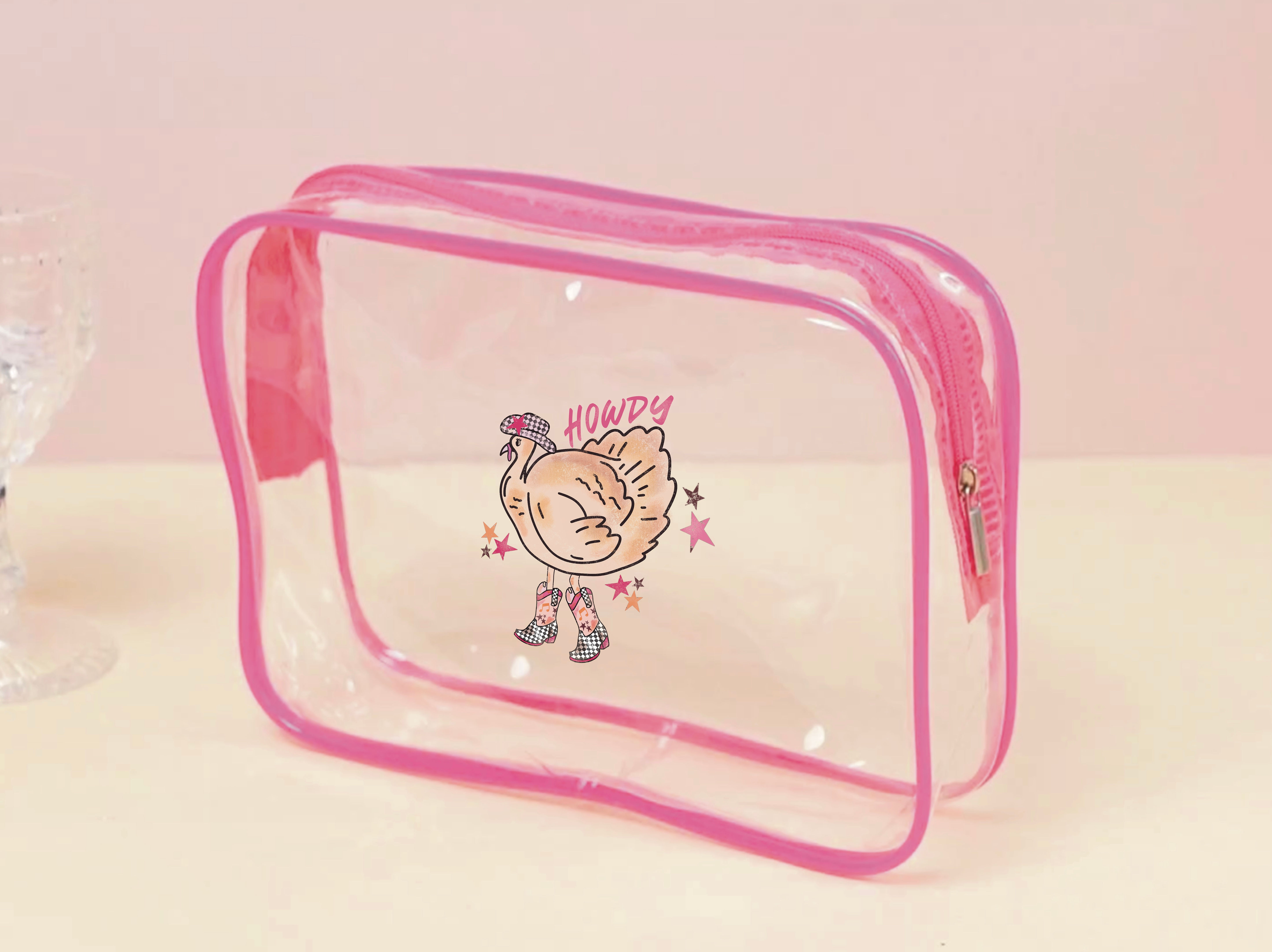 Howdy Thanksgiving Turkey Gift Make up Cosmetic Bag Set of