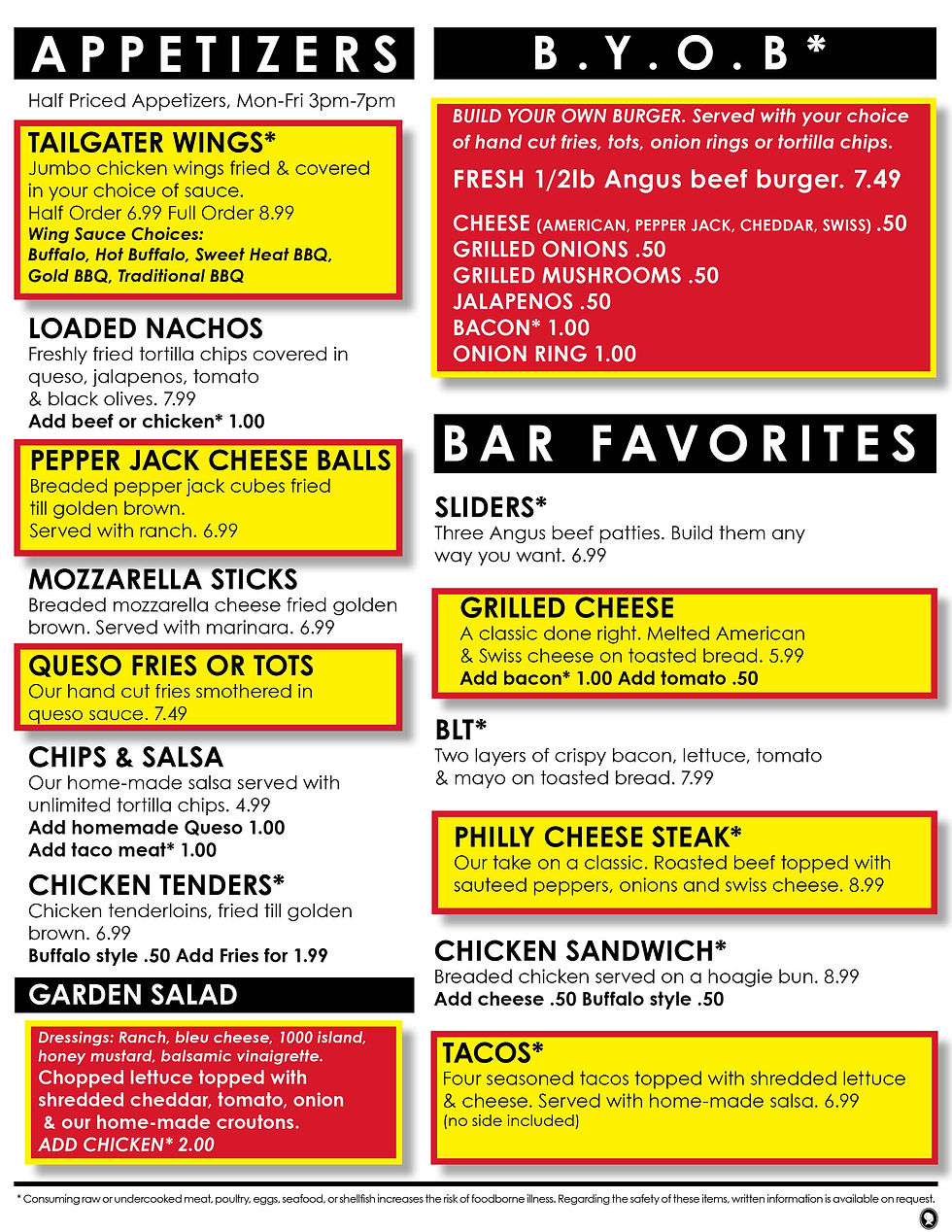 Tailgater's Bar & Grill Menu