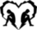 Two black silhouettes sit back-to-back inside a broken heart outline, conveying heartbreak and loneliness.