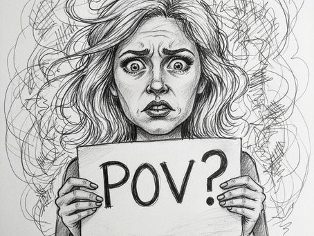 A woman holding a sign with POV