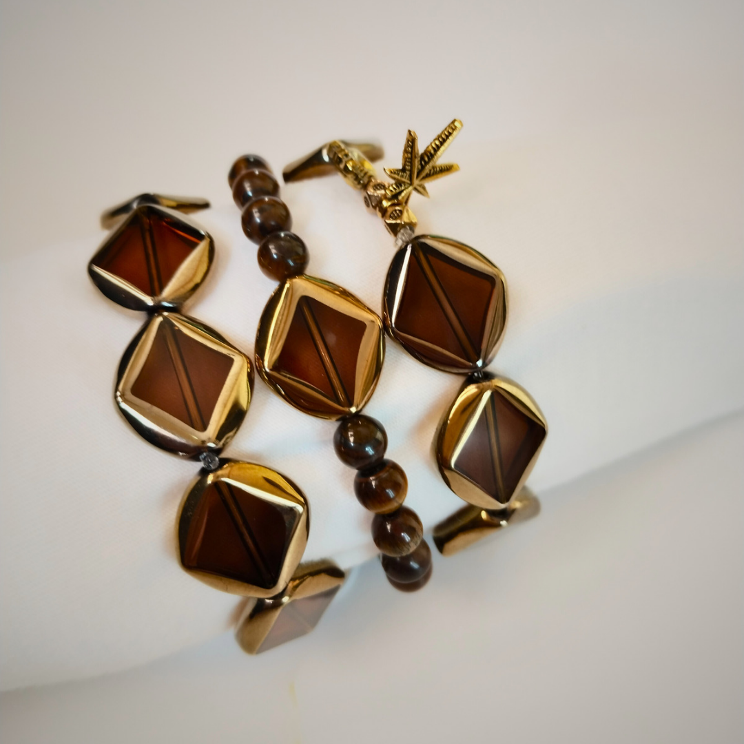 Set Of 3 unique style Barclete with Charms || Agate bracelets sets