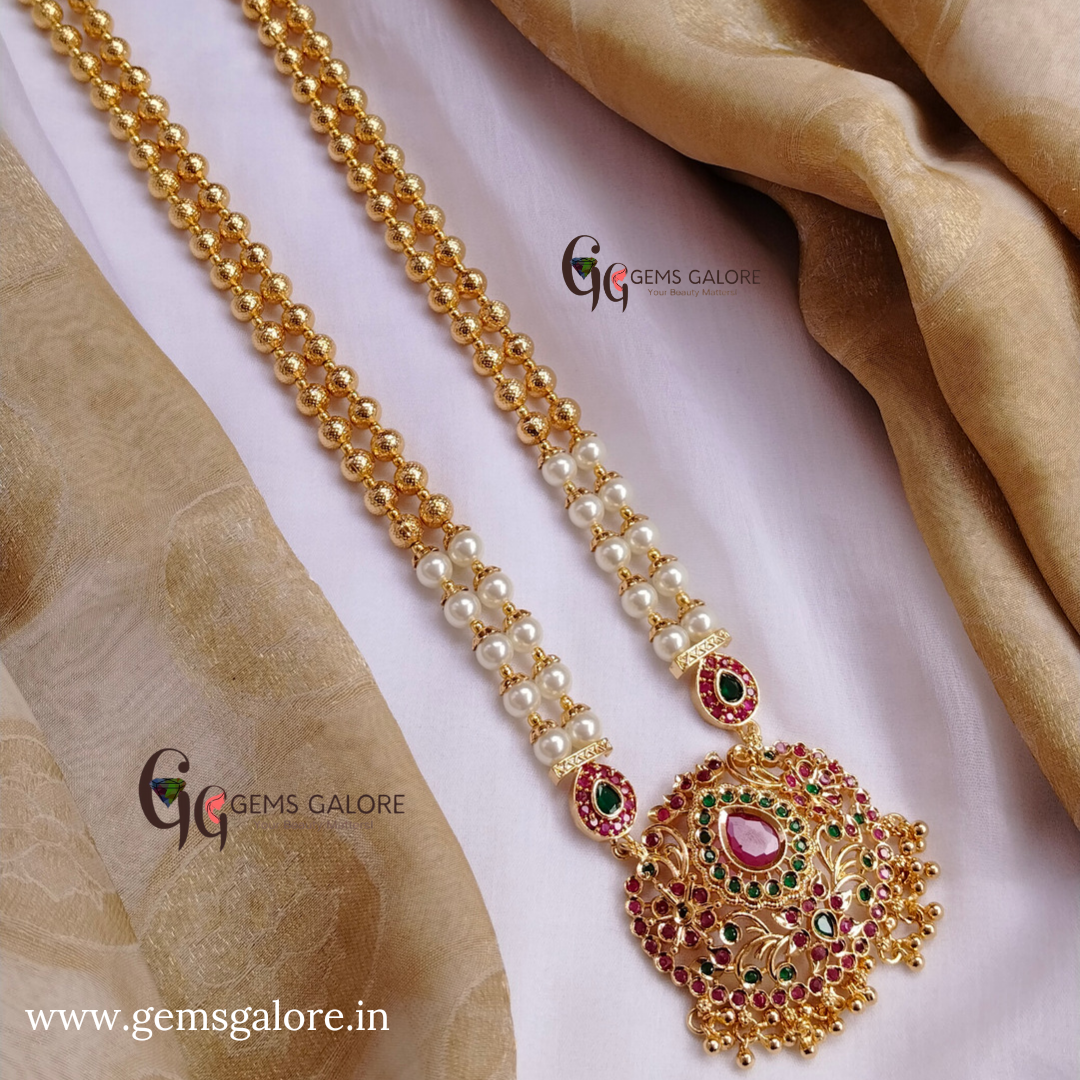 Premium Quality Pearl with Micro Gold plated with Kemp Stone Pendant