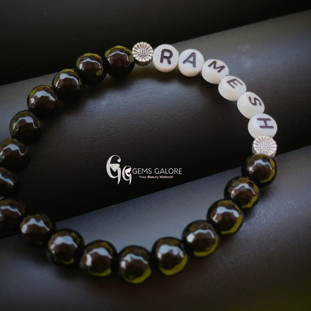 Black Beaded With Customized Name Bracelet