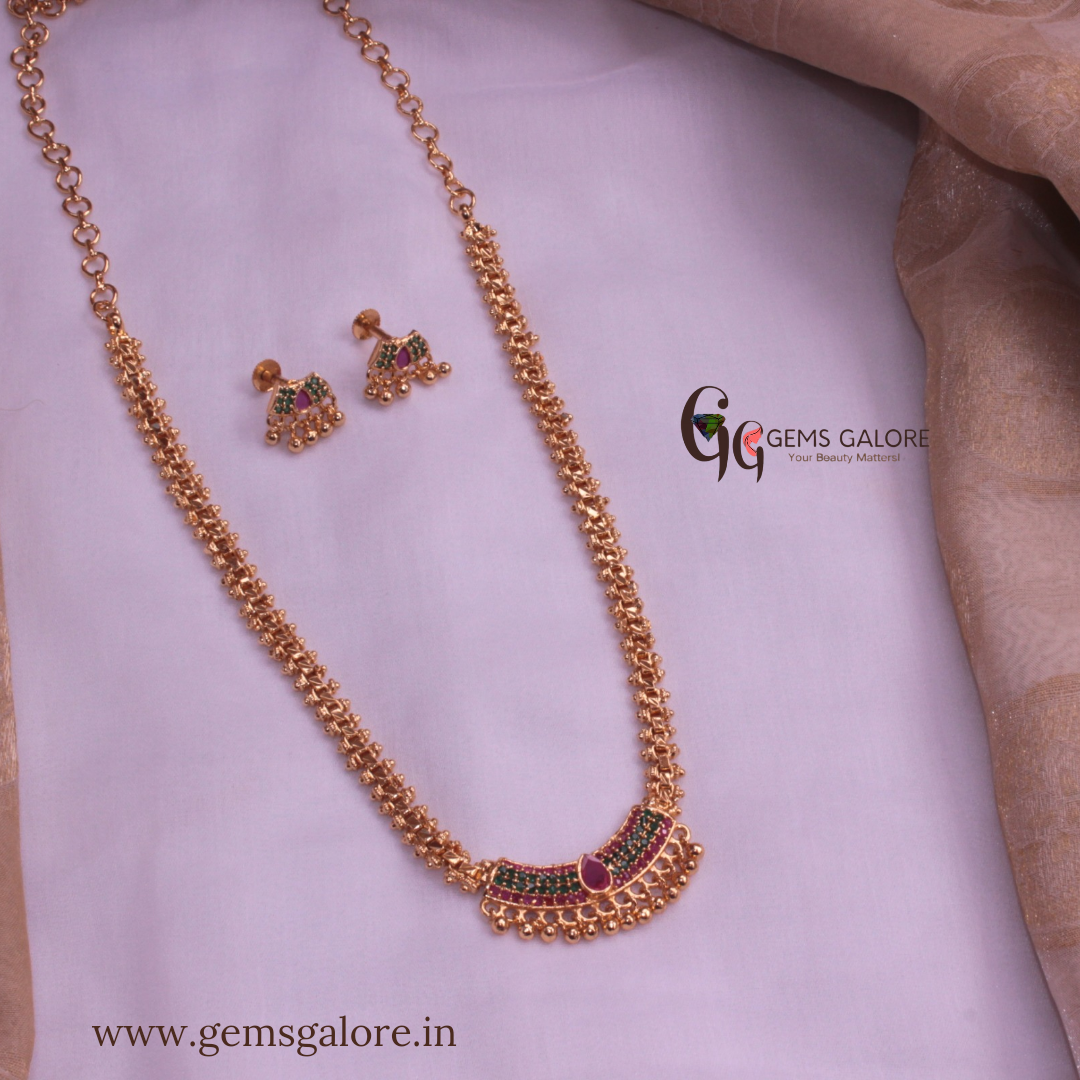 Premium Quality Short Chain Kemp Stone with Earrings 