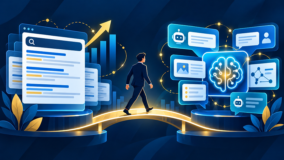 GEO 公司與 SEO 公司差異示意圖:搜尋排名與 AI 引用的比較