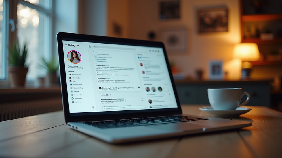Eye-level view of a laptop showing Instagram messages on screen