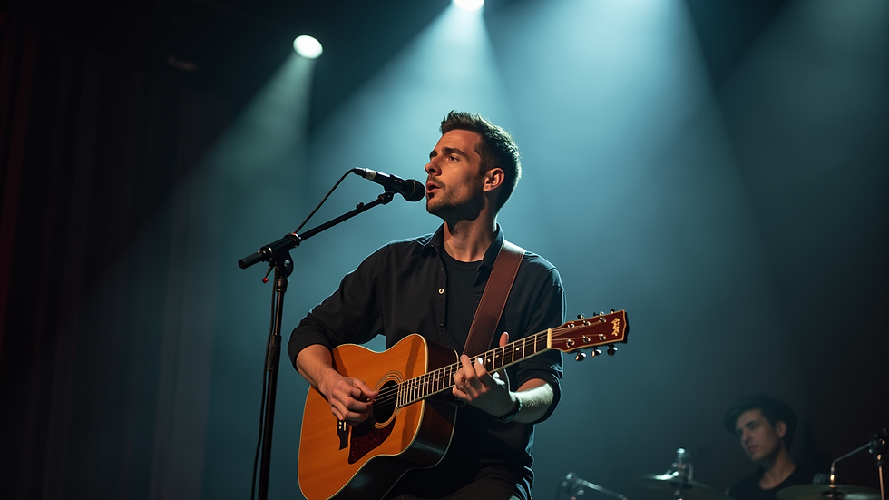 Eye-level view of Kai Schauer performing live on stage