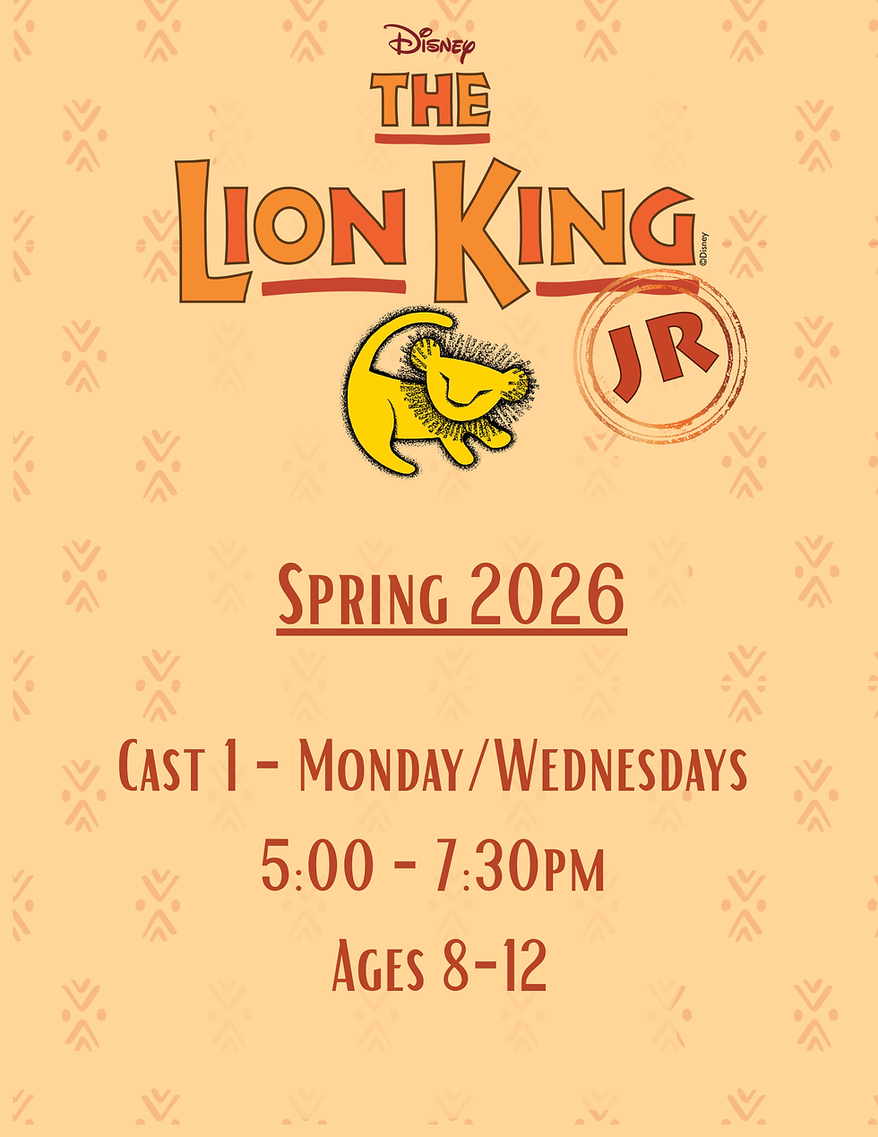 Lion King Cast 1 - Mon/Wed 5 pm - 7:30 pm