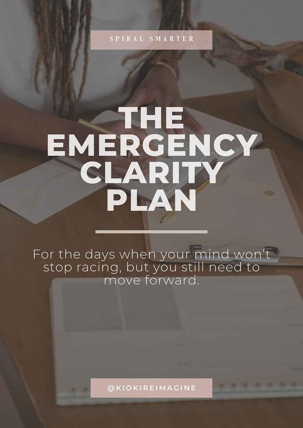 The Emergency Clarity Plan worksheet with journal prompts and reset exercises designed to stop spiraling thoughts, rebuild confidence, and provide instant emotional clarity.