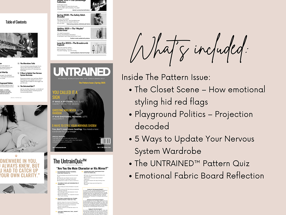 Miniatura: Digital magazine mockup of UNTRAINED™ The Pattern Issue, a self-help editorial PDF for women focused on emotional pattern rec