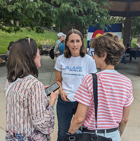 Jillaire talking with voters in CO HD 19