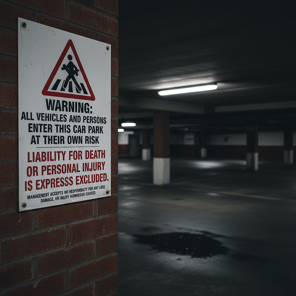A notice in a car park seeks to exclude the owner's liability for death or personal injury.