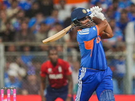 Sanju Samson celebrating after scoring a crucial innings for India in the ICC Men's T20 World Cup 2026.