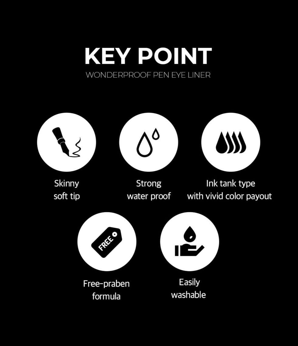 BOM Wonder Proof Pen Eye Liner with fine tip, showing precise waterproof eyeline application