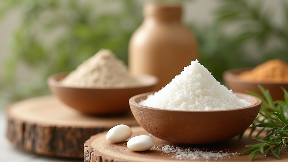 Close-up view of natural skincare ingredients in bowls