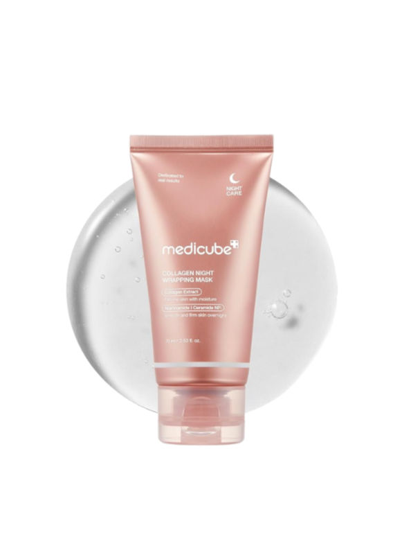“Medicube Collagen Night Wrapping Mask – overnight peel-off sleeping mask with collagen, hyaluronic acid, and niacinamide for