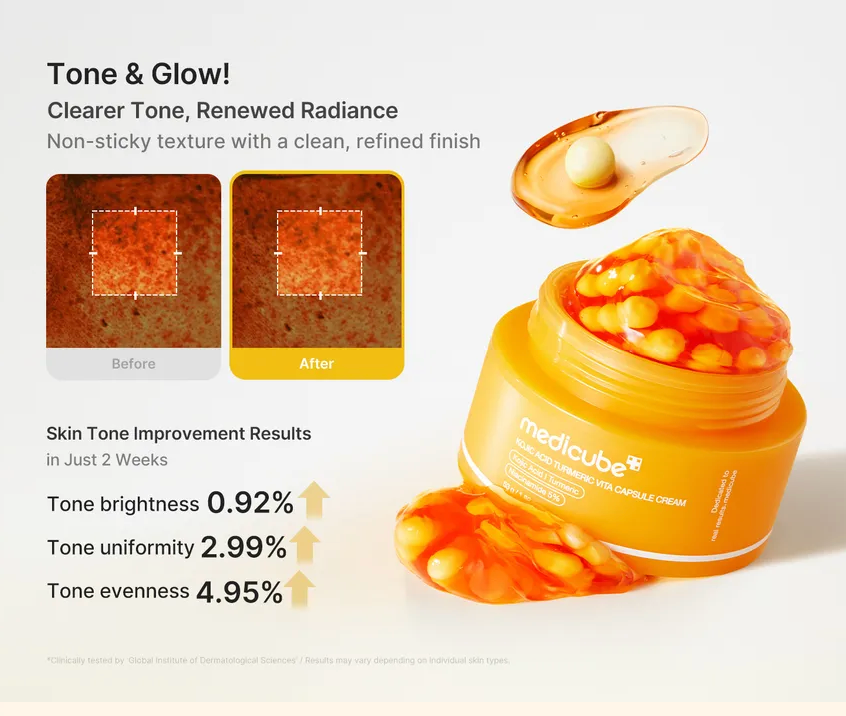 Thumbnail: Medicube Kojic Acid Turmeric Vita Capsule Cream for brightening, dark spots, and glowing hydrated skin