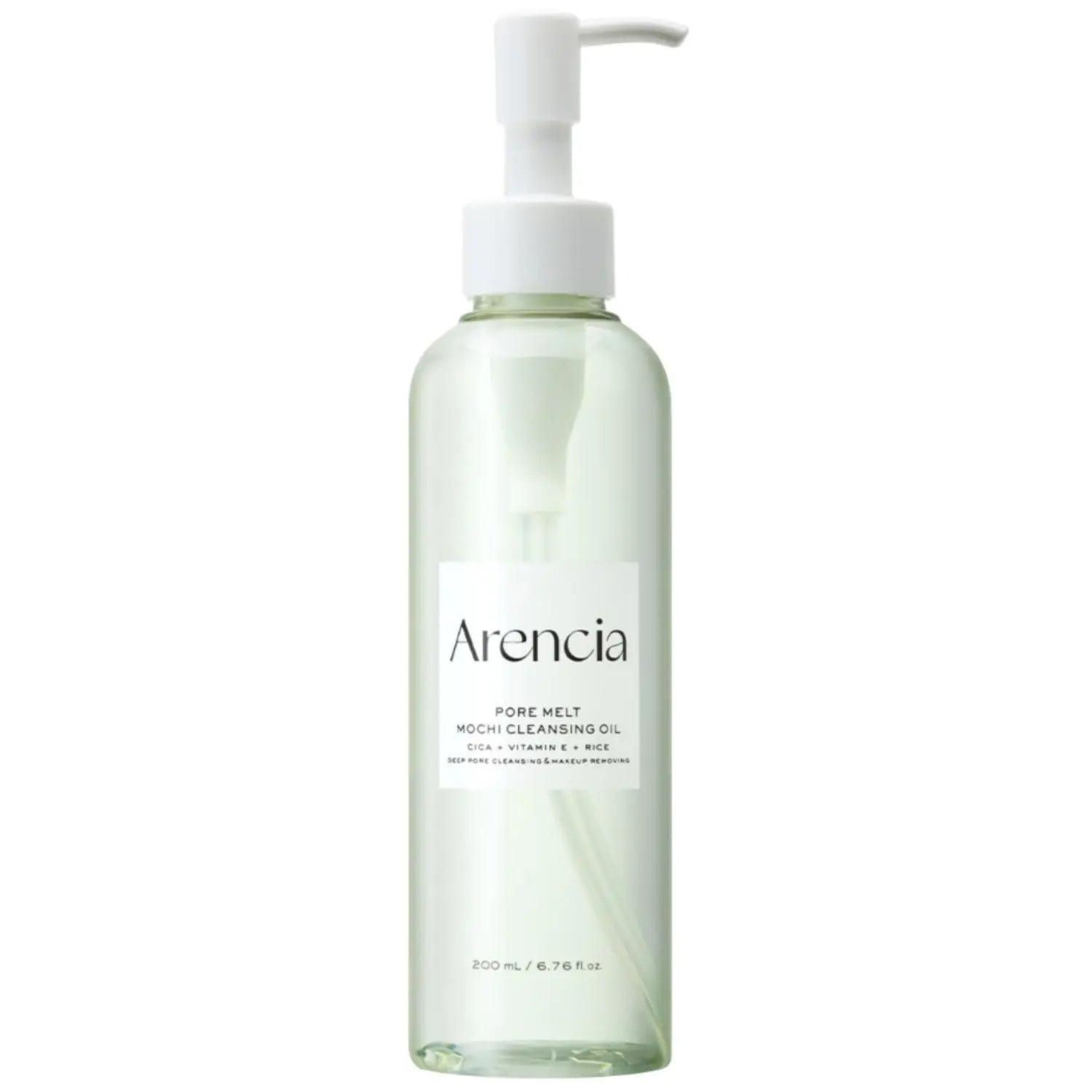 Arencia Pore Melt Mochi Cleansing Oil 200ml, a lightweight non-comedogenic cleansing oil with rice amino acids, Vitamin E, Ce