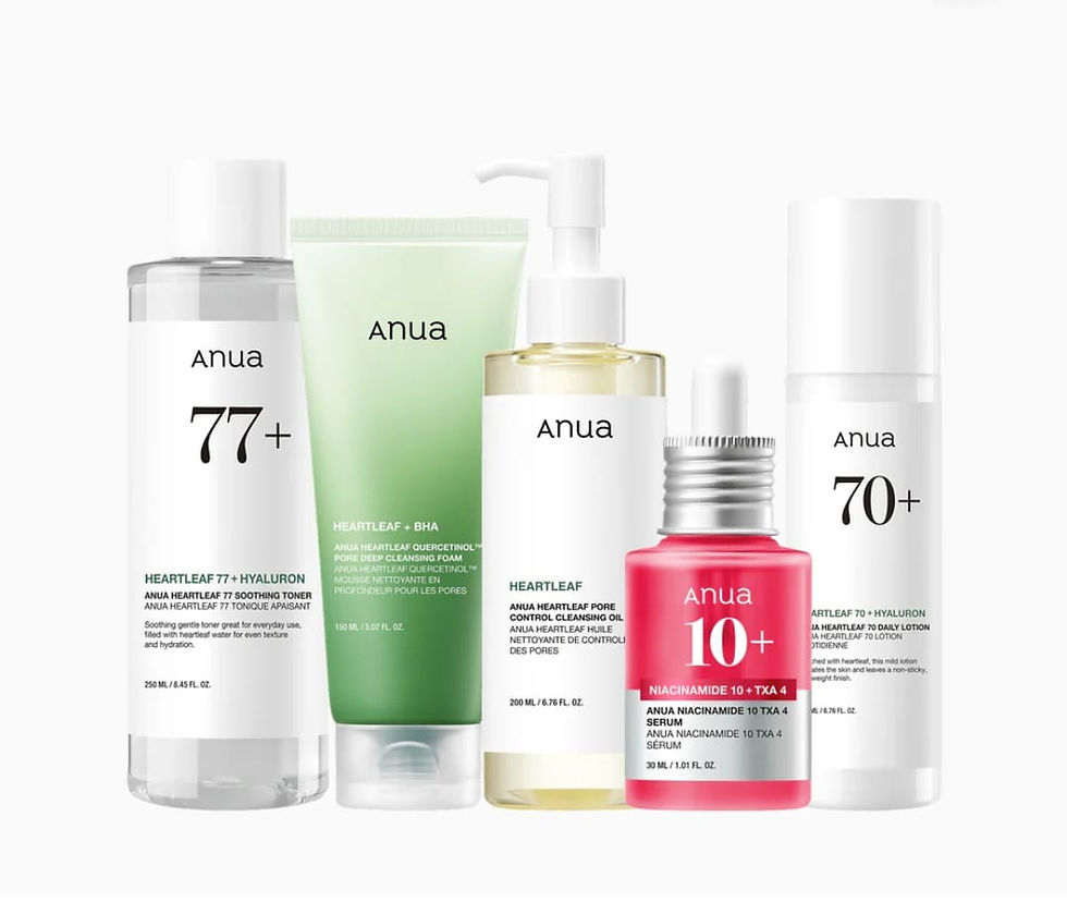 5-step Anua Korean skincare set with heartleaf, niacinamide, and tranexamic acid for clear, glowing skin