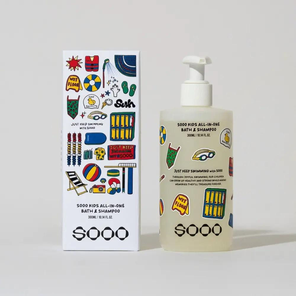SOOO Swim Kids All-in-One Bath & Shampoo 300ml chlorine-removing kids shampoo and body wash for post-swim cleansing.