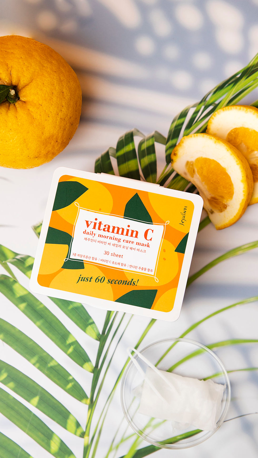 Vitamin C Daily Morning Caremask with Jeju orange extract for brightening and moisturizing skin, 30 sheets.