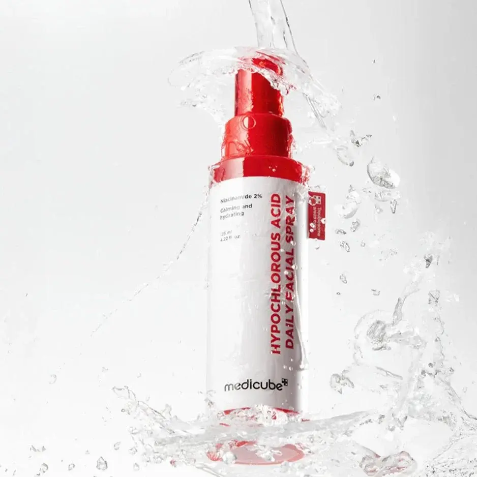 Medicube hypochlorous acid facial mist calming acne skin.
